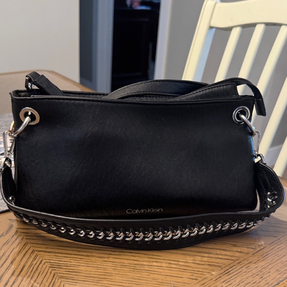Calvin Klein Black Chain-Trim Shoulder Bag